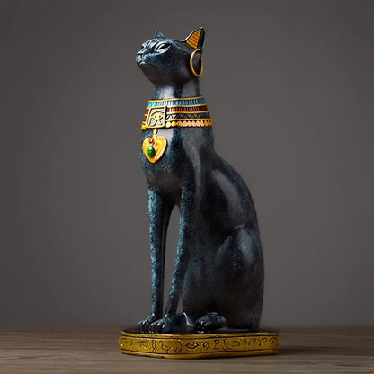Egyptian cat resin figurine set with gold trim for living room decor