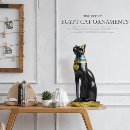 Egyptian cat resin figurine set with gold trim for living room decor