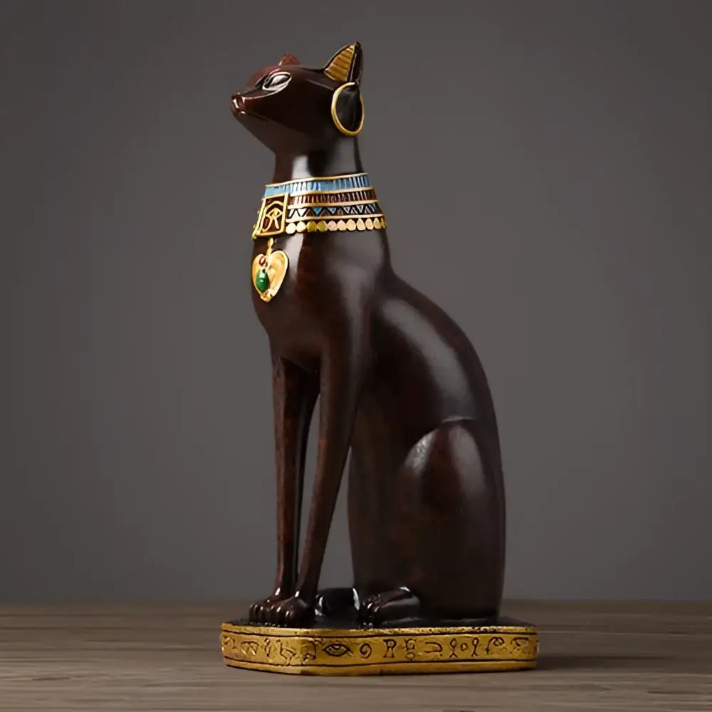 Egyptian cat resin figurine set with gold trim for living room decor