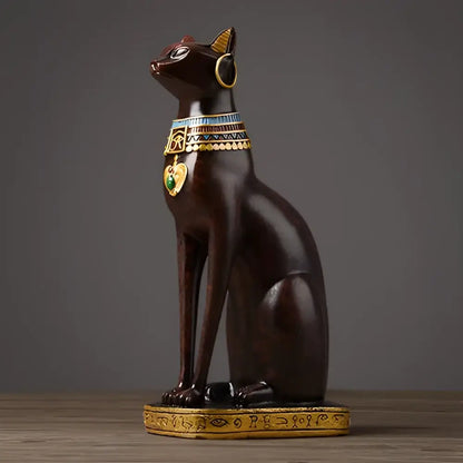 Egyptian cat resin figurine set with gold trim for living room decor