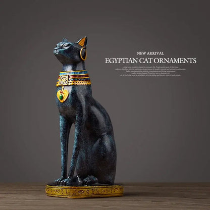 Egyptian cat resin figurine set with gold trim for living room decor