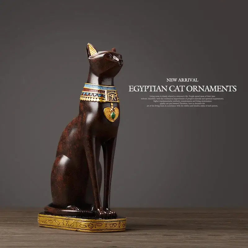 Egyptian cat resin figurine set with gold trim for living room decor