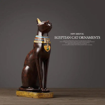 Egyptian cat resin figurine set with gold trim for living room decor