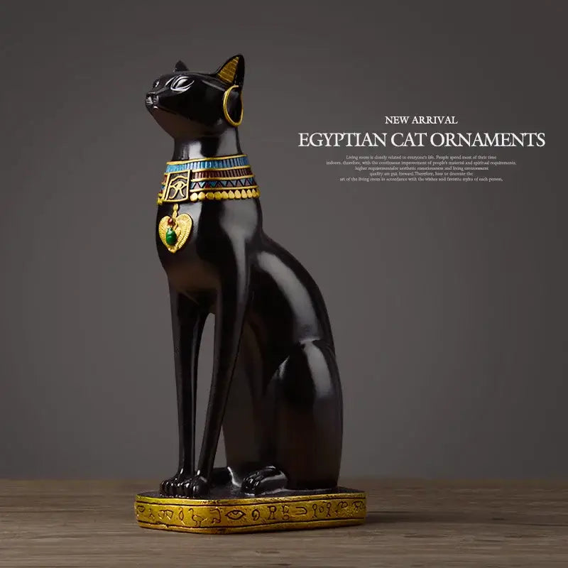Egyptian cat resin figurine set with gold trim for living room decor