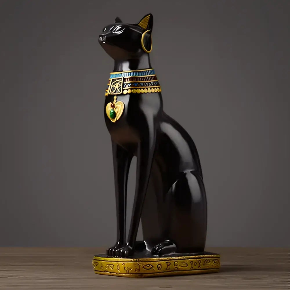 Egyptian cat resin figurine set with gold trim for living room decor