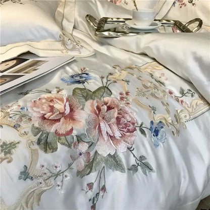Egyptian cotton white embroidery bedding set bedroom linens