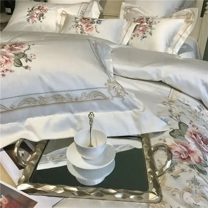 Egyptian cotton white embroidery bedding set bedroom linens