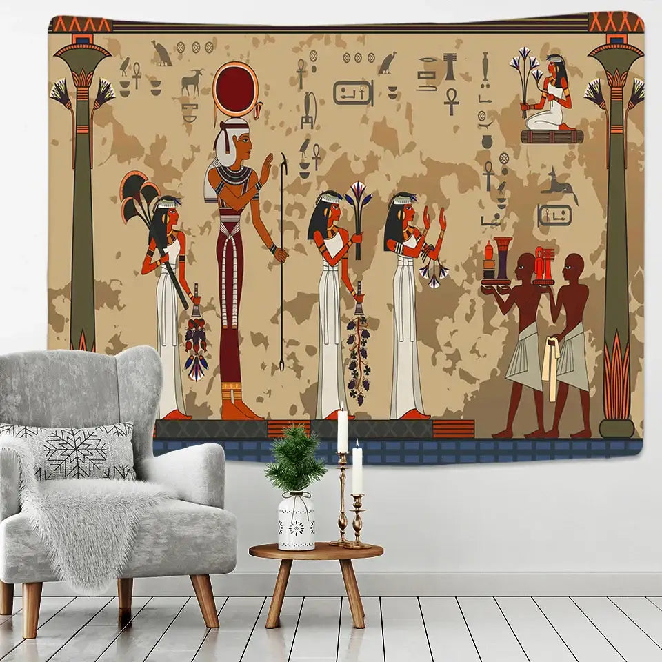 Egyptian egypt tapestry wall hanging maroon & green bedroom art