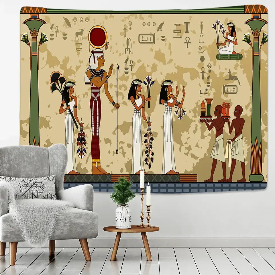Egyptian egypt tapestry wall hanging maroon & green bedroom art