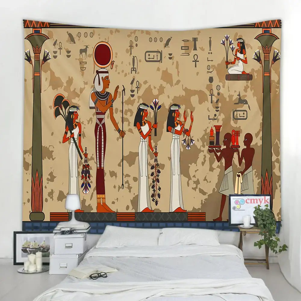 Egyptian egypt tapestry wall hanging maroon & green bedroom art