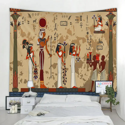 Egyptian egypt tapestry wall hanging maroon & green bedroom art