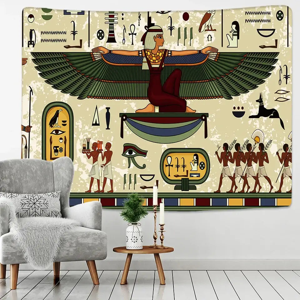 Egyptian egypt tapestry wall hanging maroon & green bedroom art