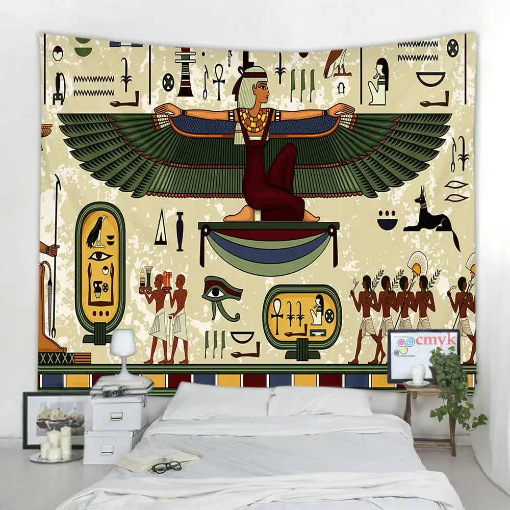 Egyptian egypt tapestry wall hanging maroon & green bedroom art