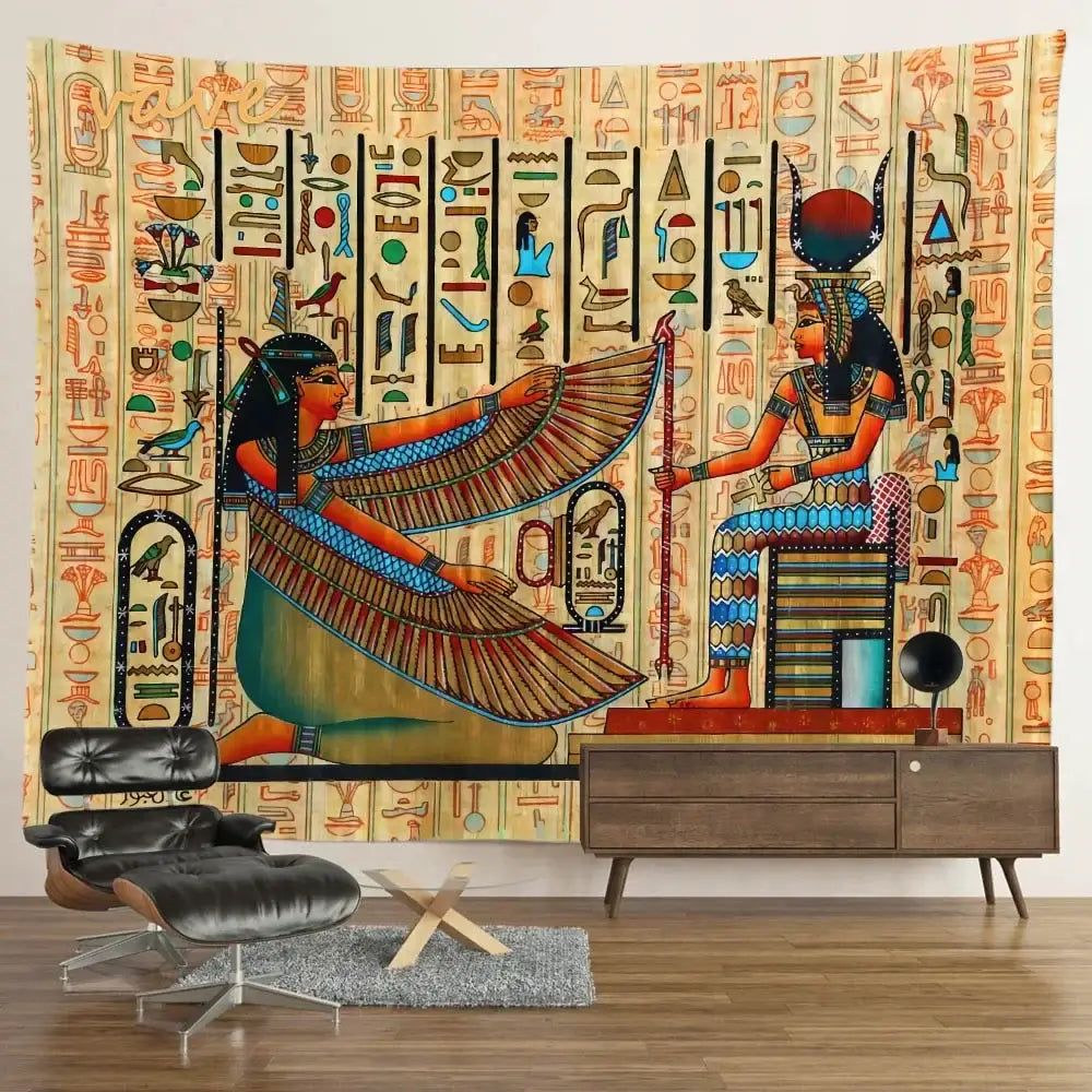 Egyptian mandala tapestry wall hanging blue & gold bedroom decor