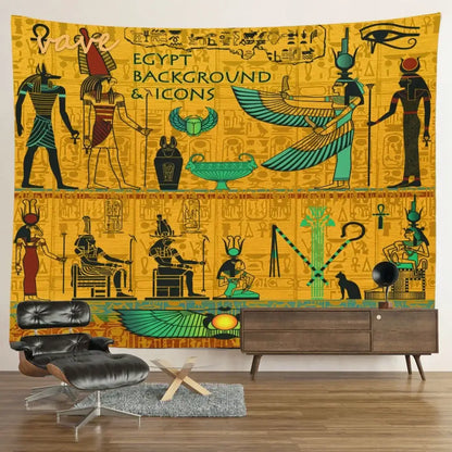 Egyptian mandala tapestry wall hanging blue & gold bedroom decor