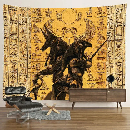 Egyptian mandala tapestry wall hanging blue & gold bedroom decor