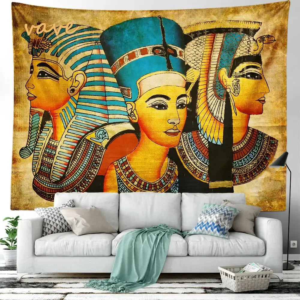 Egyptian mandala tapestry wall hanging blue & gold bedroom decor
