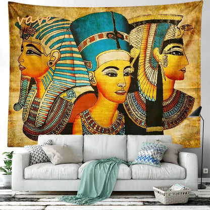 Egyptian mandala tapestry wall hanging blue & gold bedroom decor