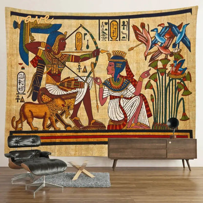 Egyptian mandala tapestry wall hanging blue & gold bedroom decor