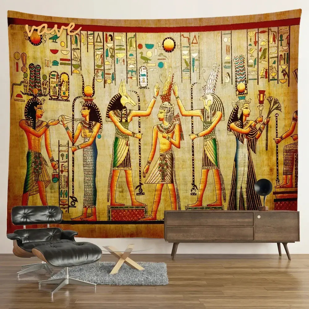 Egyptian mandala tapestry wall hanging blue & gold bedroom decor