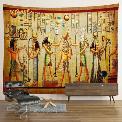 Egyptian mandala tapestry wall hanging blue & gold bedroom decor