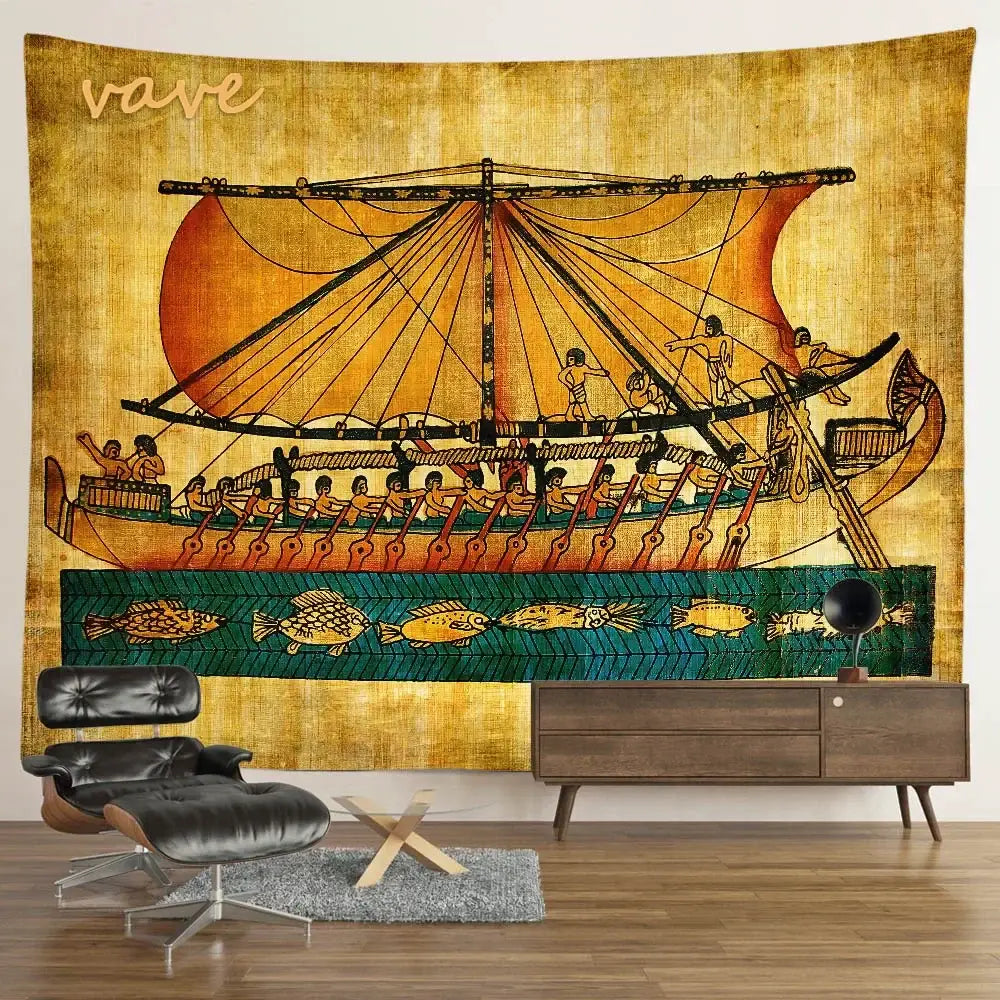 Egyptian mandala tapestry wall hanging blue & gold bedroom decor