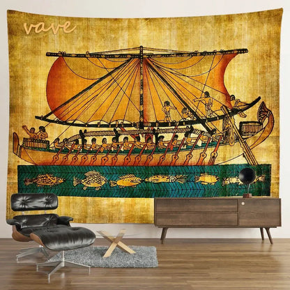Egyptian mandala tapestry wall hanging blue & gold bedroom decor