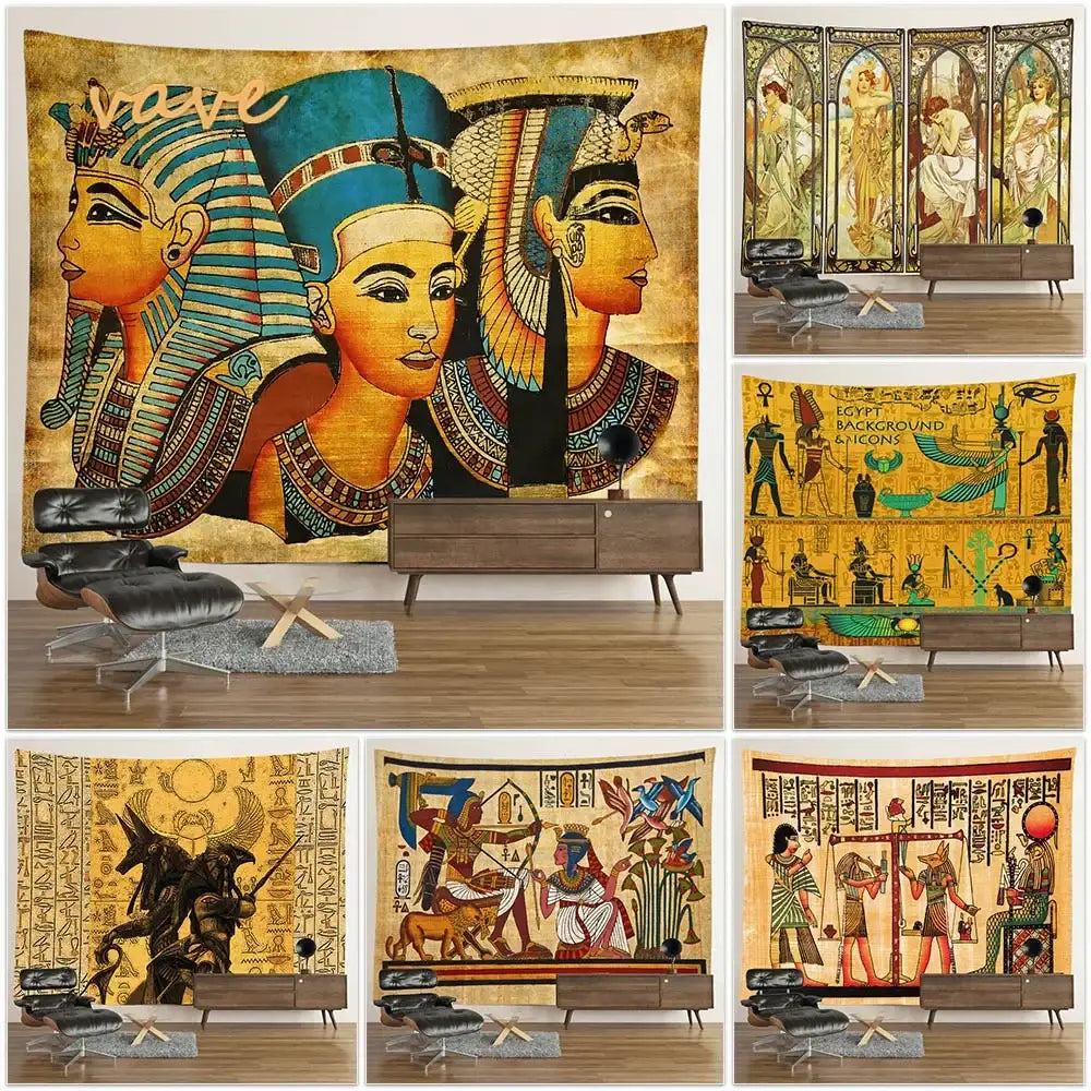 Egyptian mandala tapestry wall hanging blue & gold bedroom decor