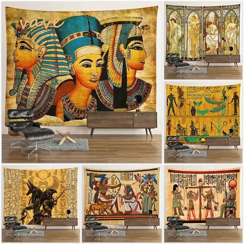 Egyptian mandala tapestry wall hanging blue & gold bedroom decor