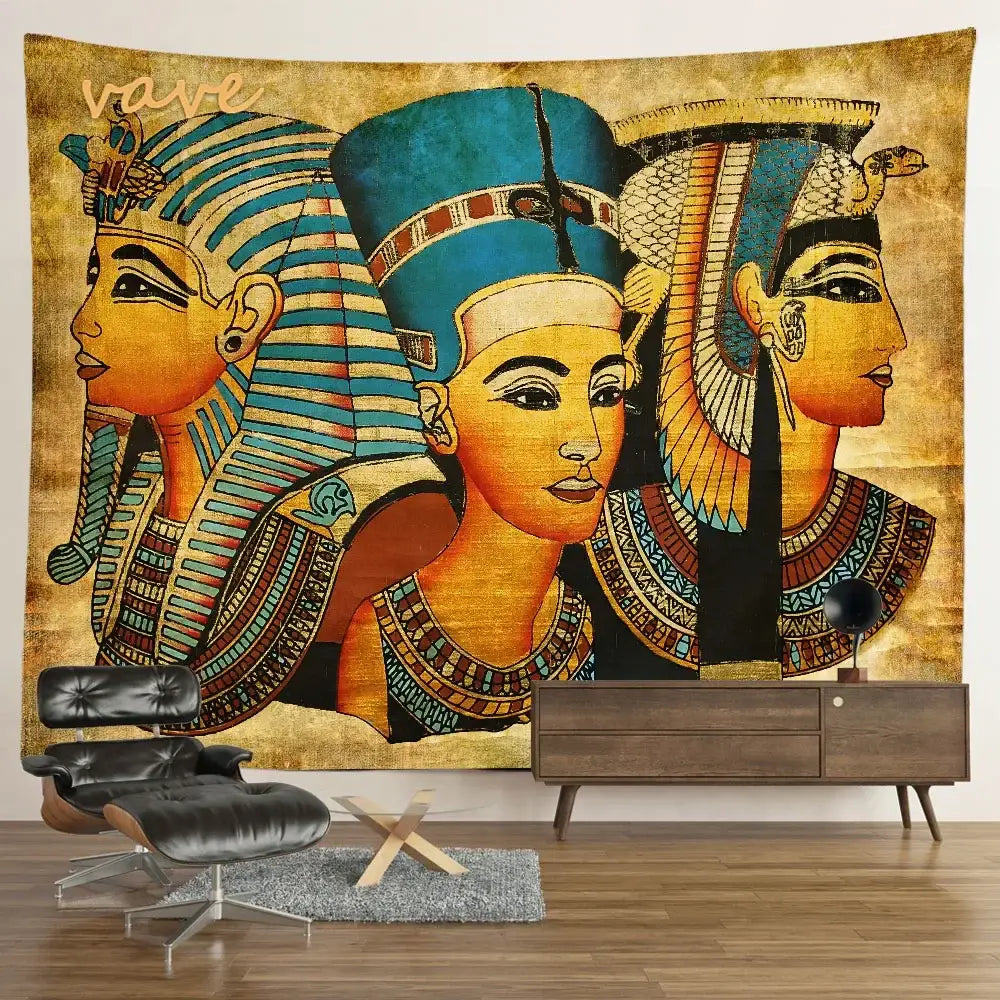Egyptian mandala tapestry wall hanging blue & gold bedroom decor