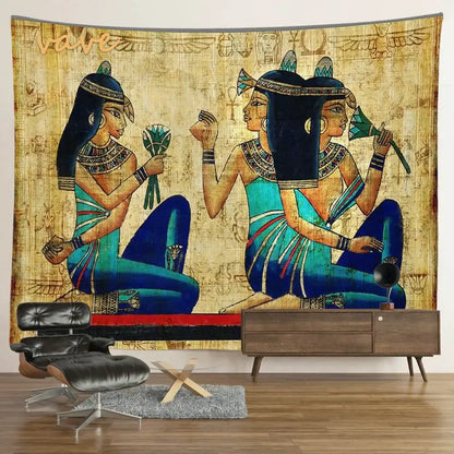 Egyptian mandala tapestry wall hanging blue & gold bedroom decor