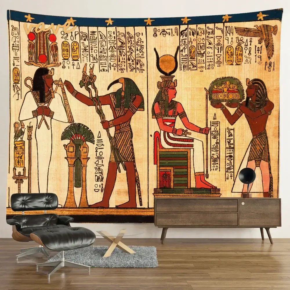 Egyptian mandala tapestry wall hanging blue & gold bedroom decor