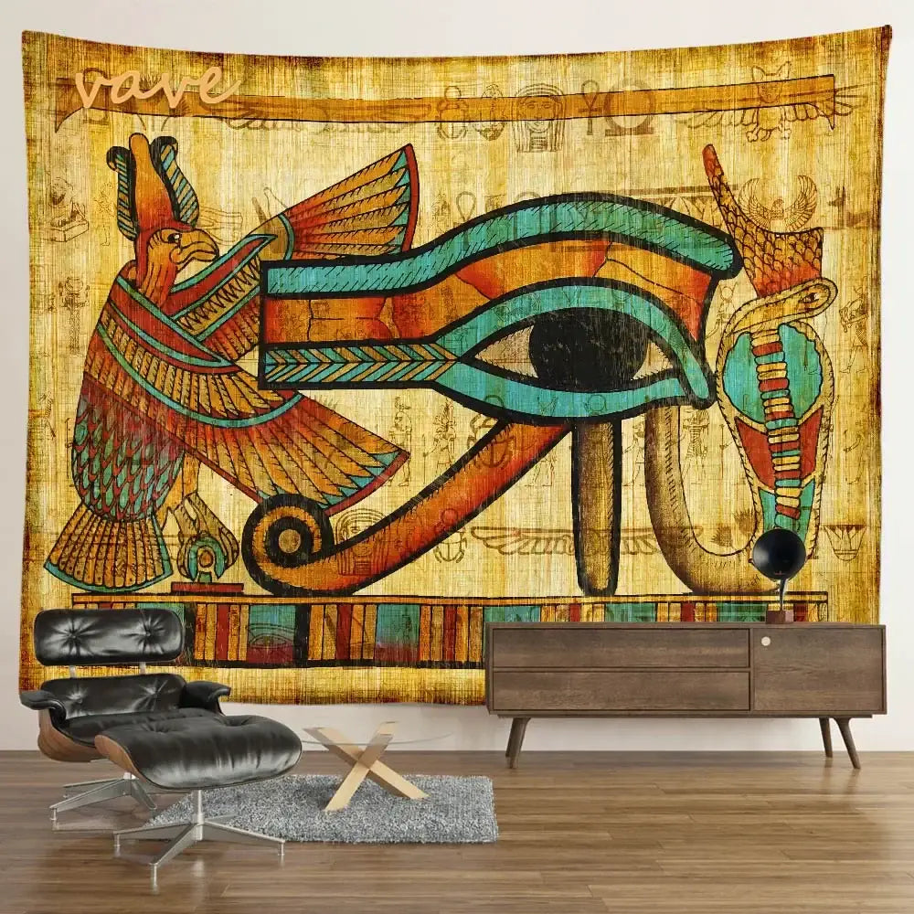 Egyptian mandala tapestry wall hanging blue & gold bedroom decor