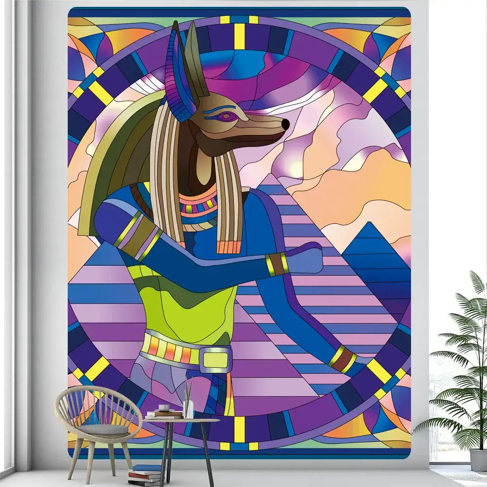 Egyptian psychedelic murals tapestry green anubis bedroom wall decor