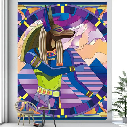 Egyptian psychedelic murals tapestry green anubis bedroom wall decor