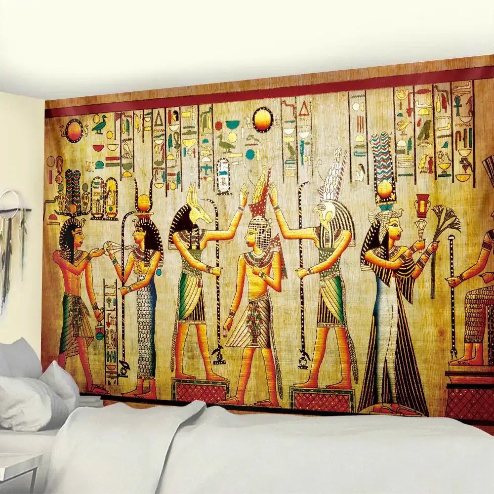 Egyptian psychedelic murals tapestry green anubis bedroom wall decor