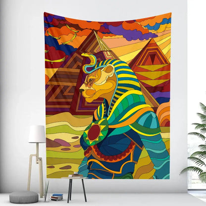 Egyptian psychedelic murals tapestry green anubis bedroom wall decor