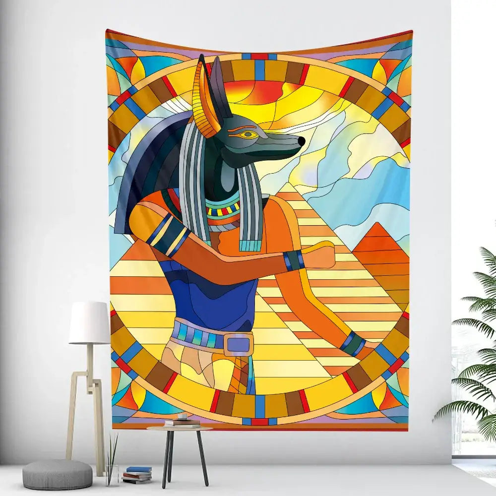 Egyptian psychedelic murals tapestry green anubis bedroom wall decor