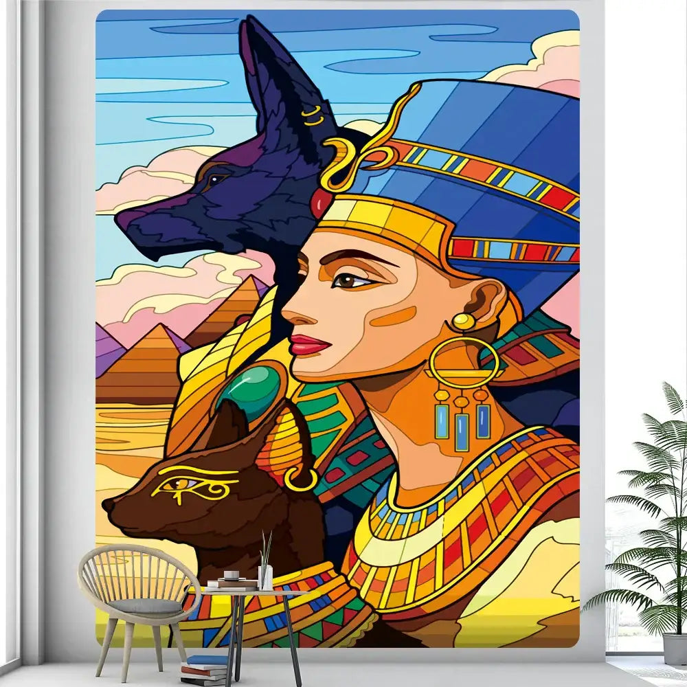 Egyptian psychedelic murals tapestry green anubis bedroom wall decor