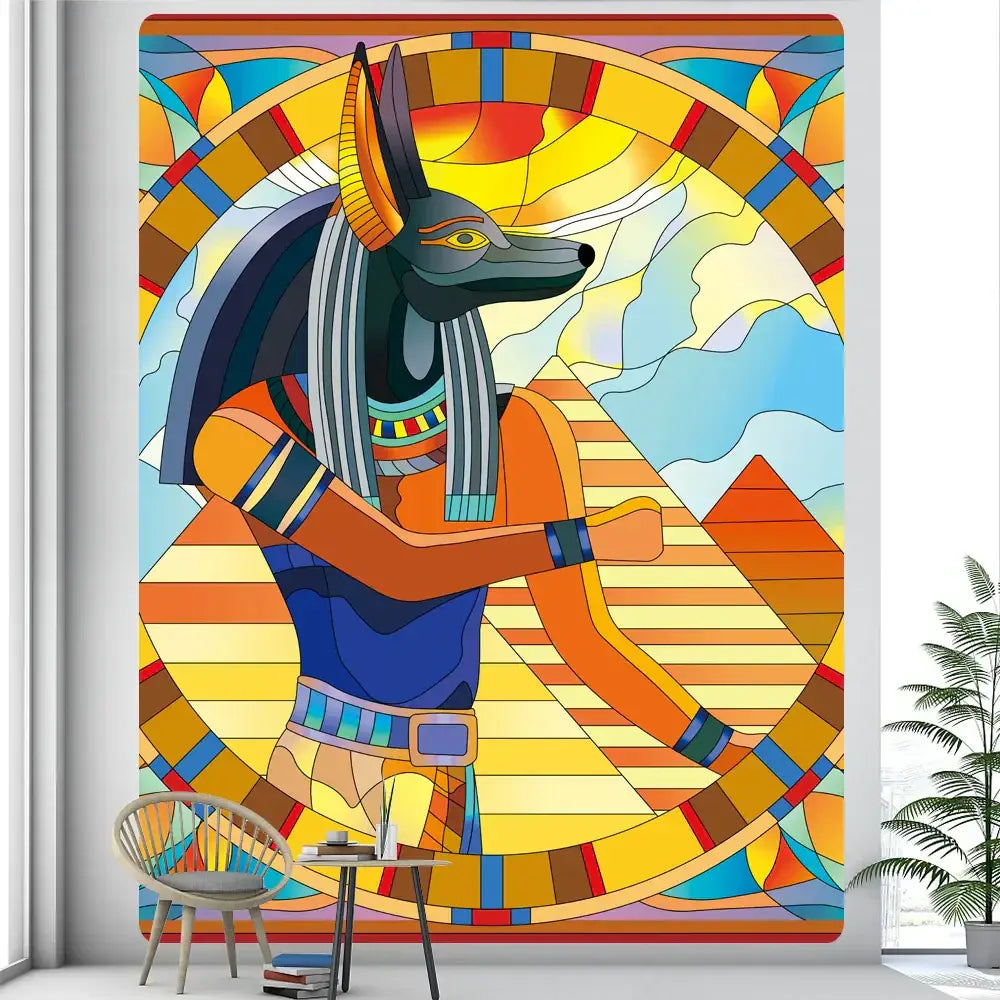 Egyptian psychedelic murals tapestry green anubis bedroom wall decor