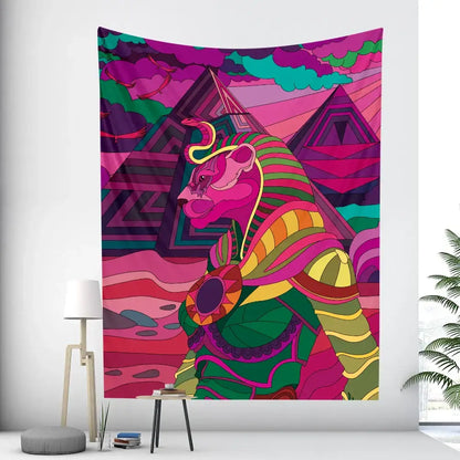 Egyptian psychedelic murals tapestry green anubis bedroom wall decor