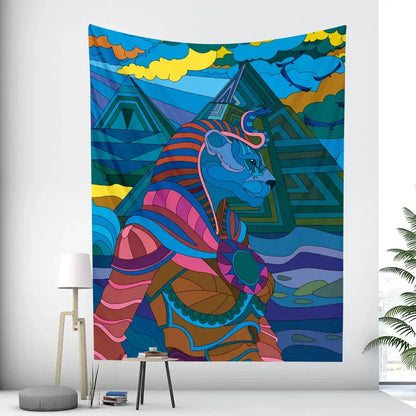 Egyptian psychedelic murals tapestry green anubis bedroom wall decor