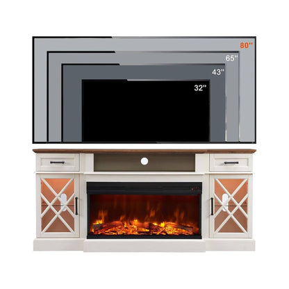 Nuvia Electric 70-Inch Fireplace TV Stand With Glass Door Storage Cabinet (SAK58627)
