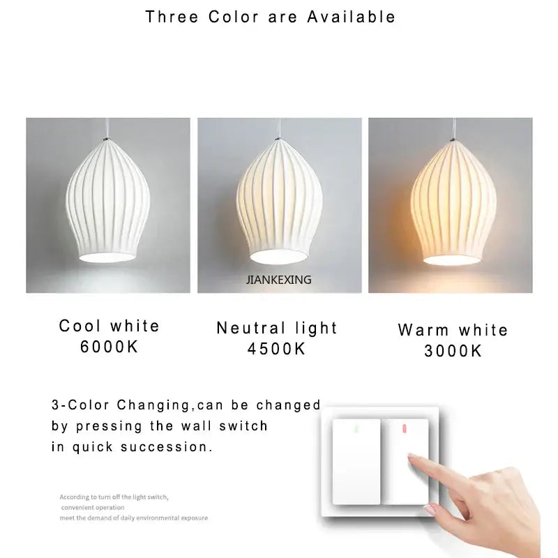 Elegance ribbed ceramic pendant lights in white and gold dining room