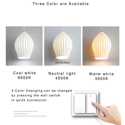 Elegance ribbed ceramic pendant lights in white and gold dining room
