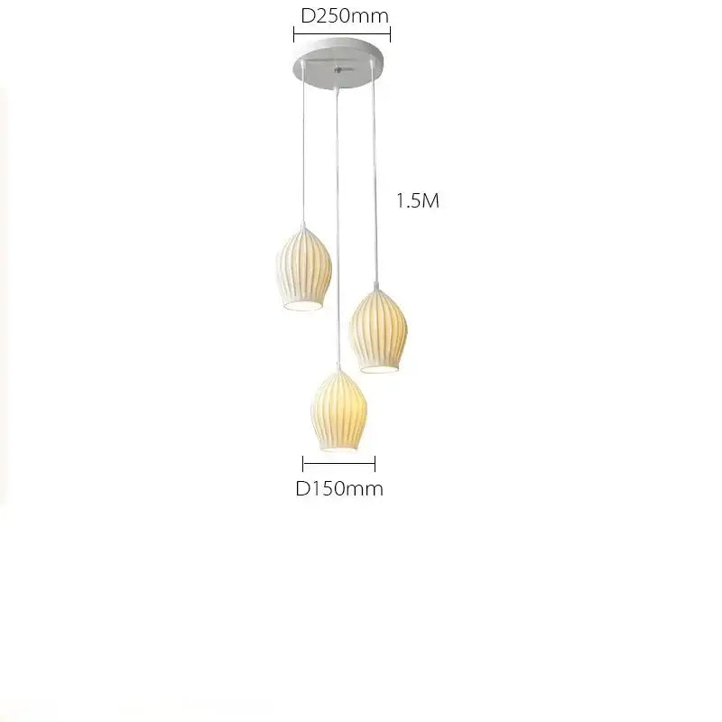 Elegance ribbed ceramic pendant lights in white and gold dining room