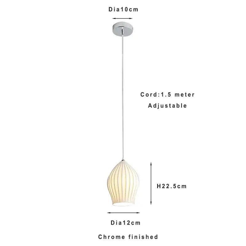 Elegance ribbed ceramic pendant lights in white and gold dining room