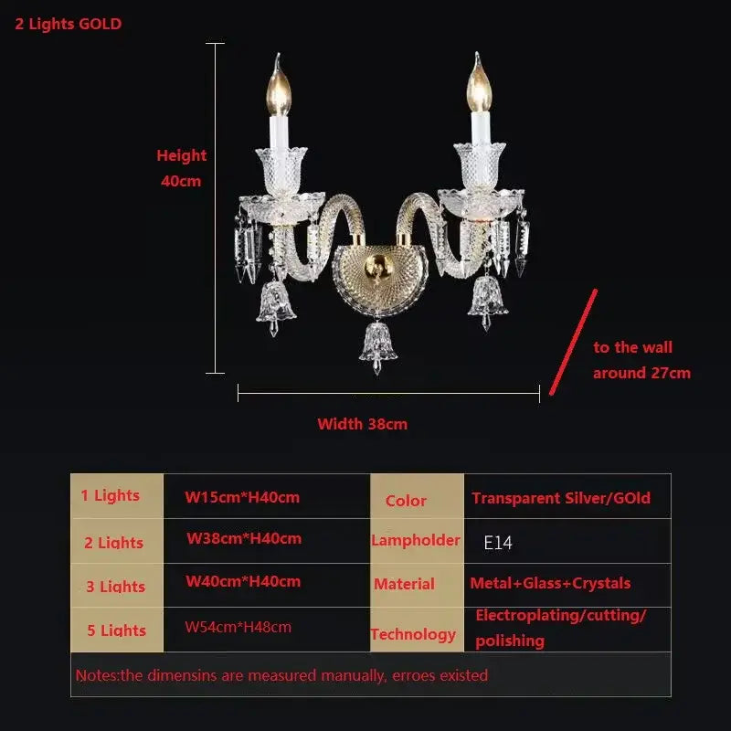 Elegant 5-light crystal wall lamp for bedroom and aisle decor