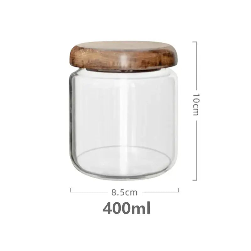 Elegant acacia wood lid glass food storage jars kitchen set