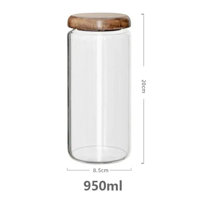 Elegant acacia wood lid glass food storage jars kitchen set